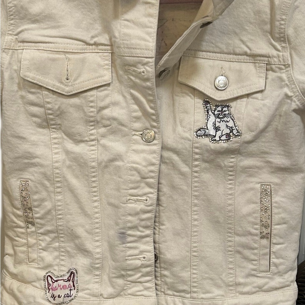 Bejeweled Taylor Swift Hand Painted Denim Jacket | Size S | White/Multi - Picture 3 of 6